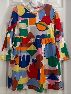 H&M Baby Girl Bright Multicolor Abstract Long Sleeve 100% Cotton Dress